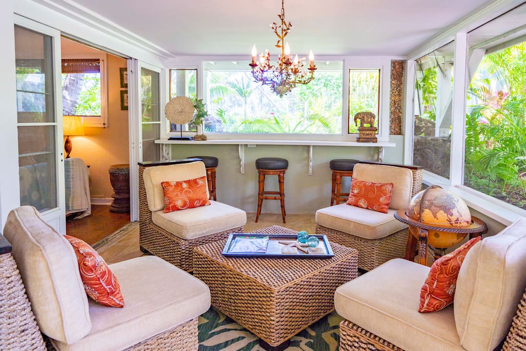 Entry screened lanai overlooking your private garden