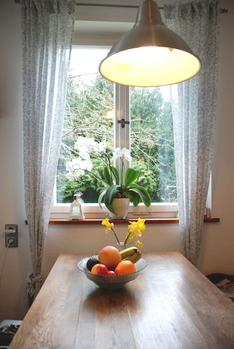 If you would like to have breakfast - this is where you'll sit - lovely with the view of the garden.