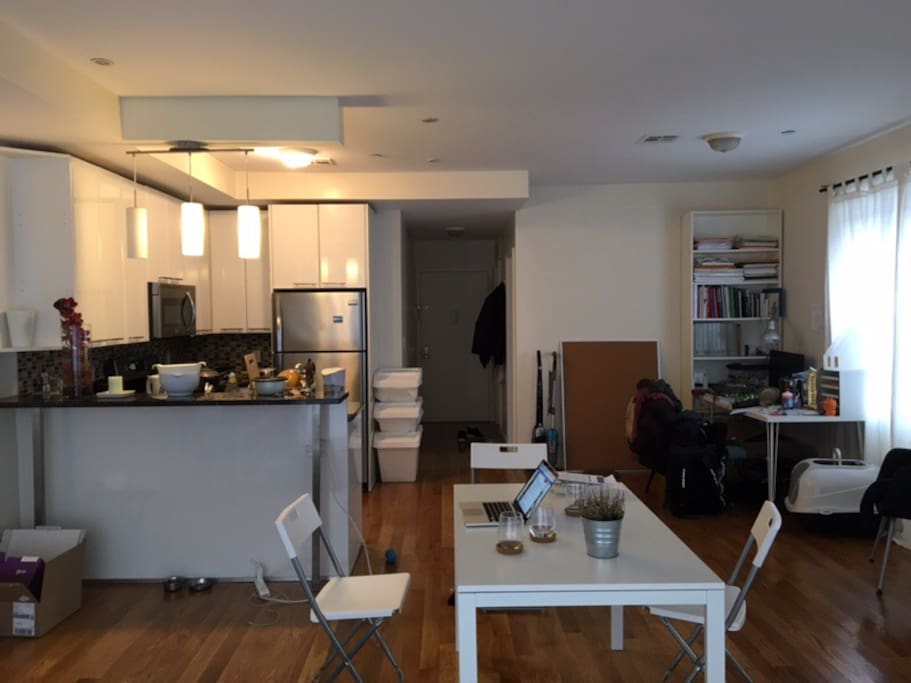 Large studio with work desk and bar counter