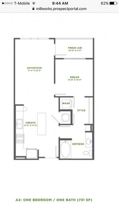 Floor plan with washer and dryer in unit