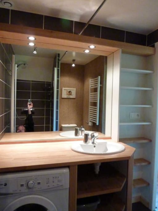 La salle d'eau avec douche, wc et lave-linge.