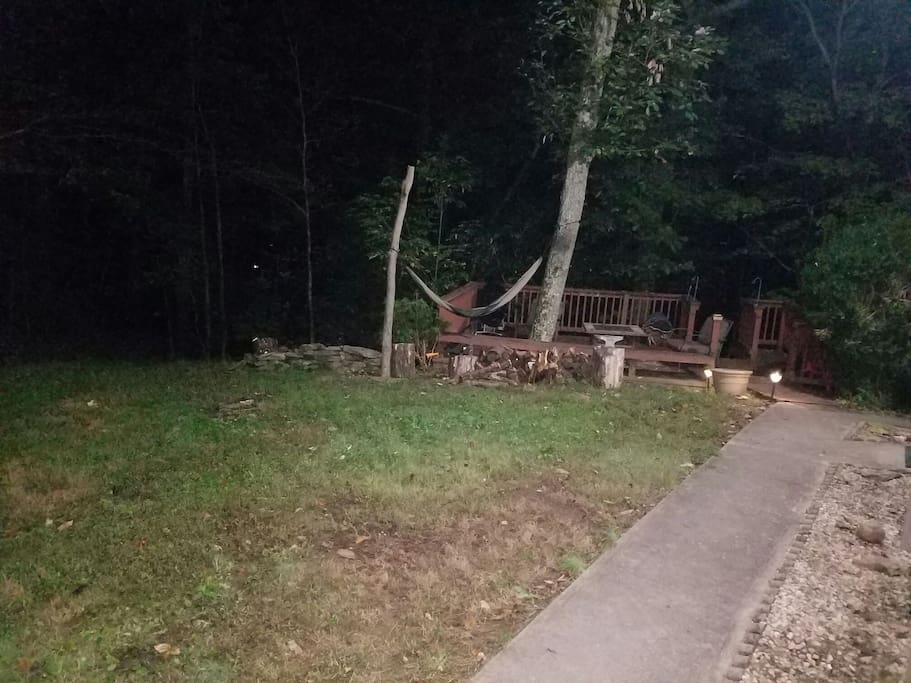 fire pit, grill and hammock makes a perfect night out enjoying moon and the stars.