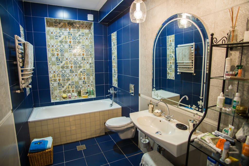 We love bathing that's why we designed this master bathroom place as much comfortable as it is possible for our guests. Big 1.8m meter bath for even high people, with special antiseptic coverage on it's surface and anti-slip. Arc specially designed to make oriental feeling indoor. Special equipment lets you get hot water any season without any delay.
