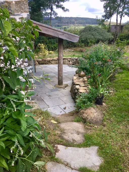 Steps down to the front door
