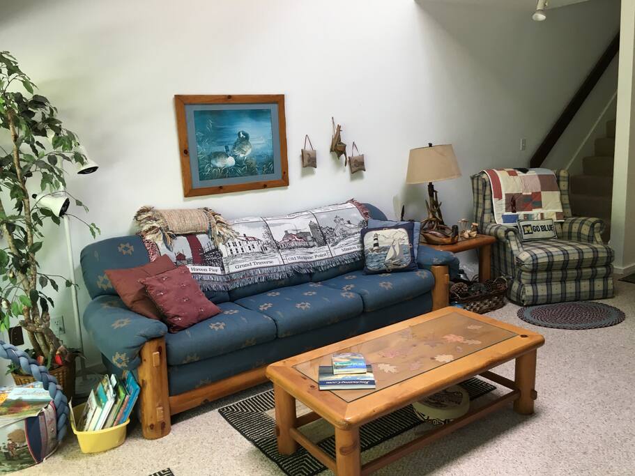 living room. couch folds out into bed.