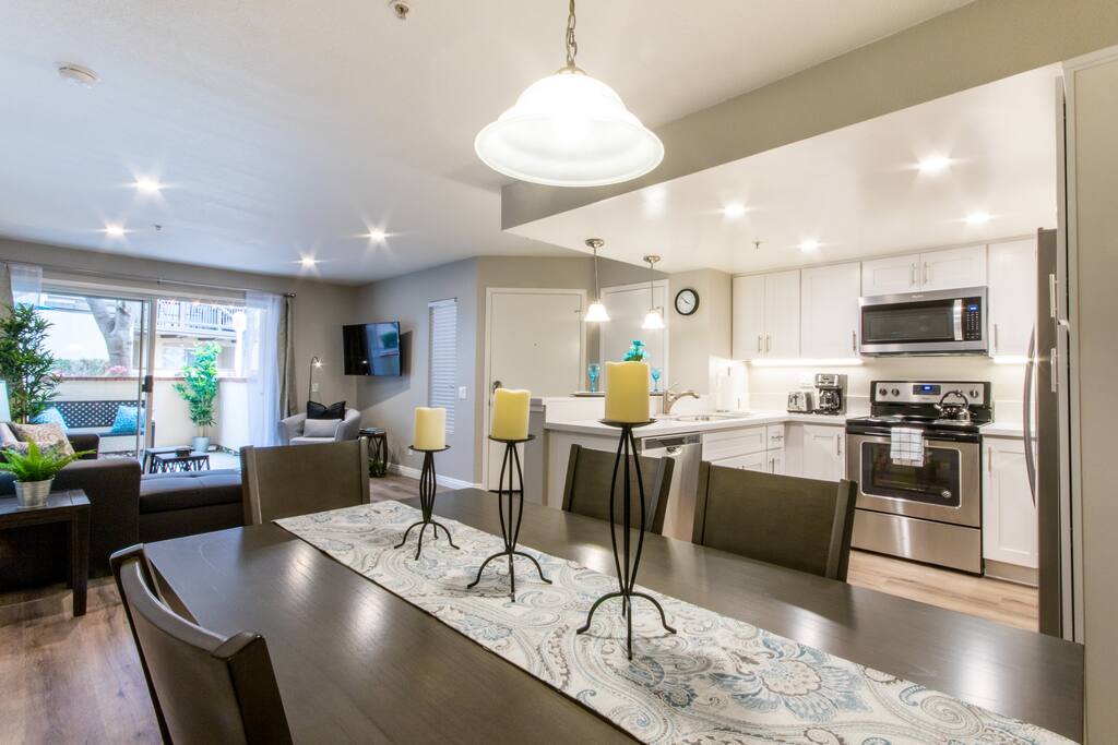 The Open Plan has the dining room that seats four.