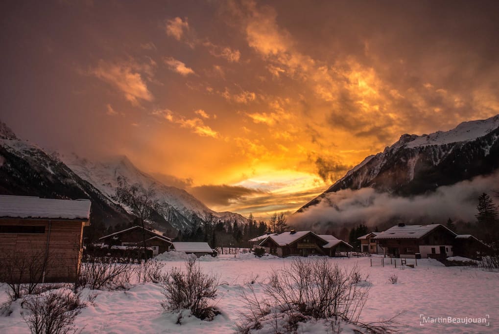 Winter sunset on a cloudy day, from the balcony