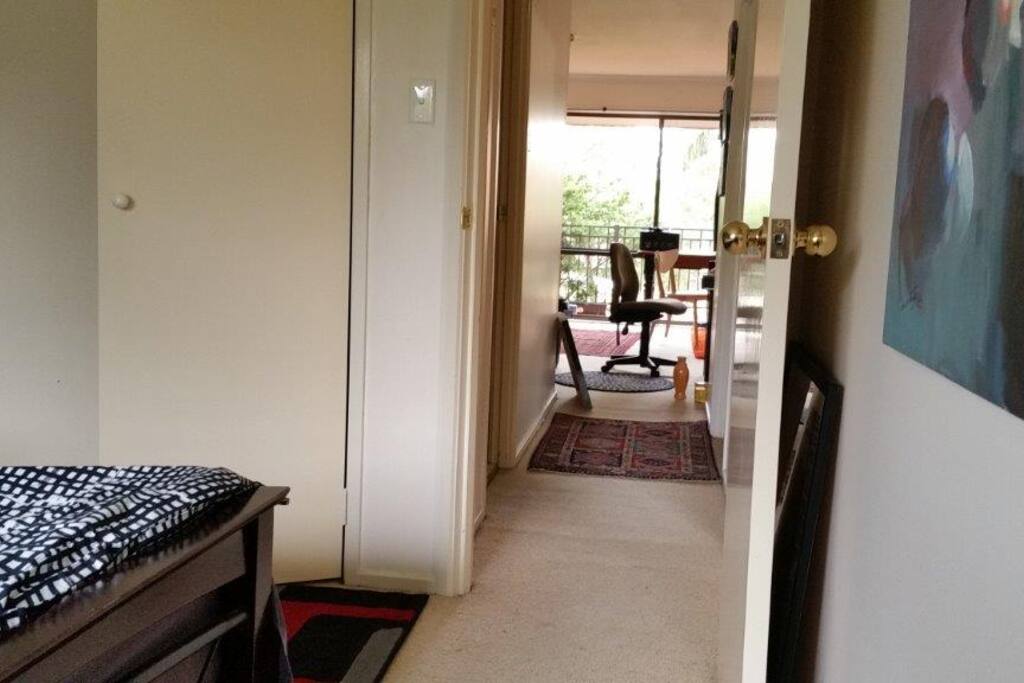 View out of main bedroom into flat