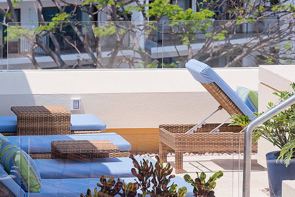 lounge chairs in pool at the terrace