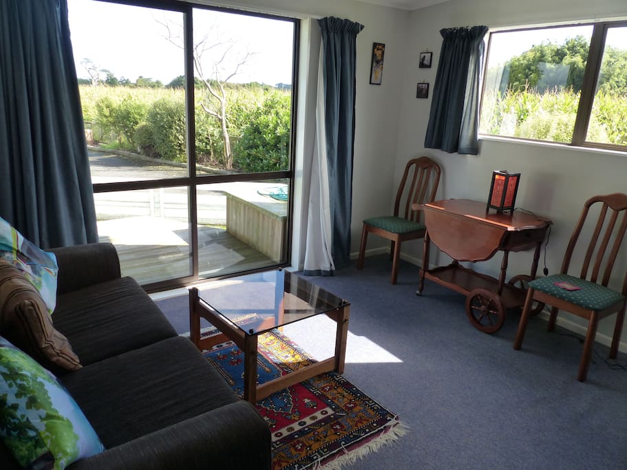 Your own sitting room with TV and Sky, with views to Kapiti Island and your own deck outside.