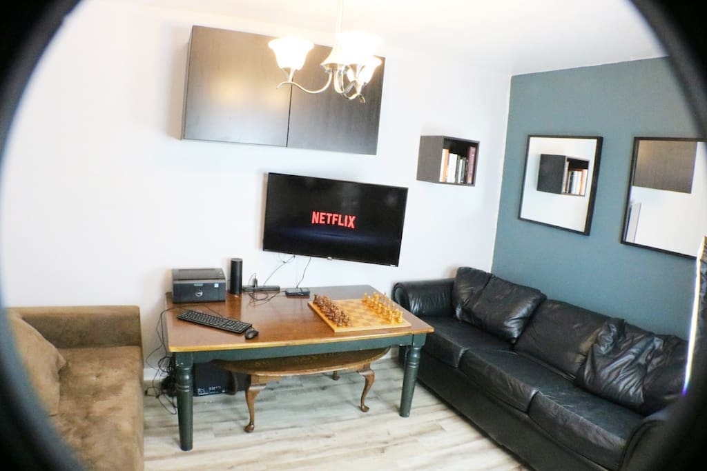Free unlimited WIFI. The shared space has a 4K UHD TV with Netflix, Hulu, Amazon video, & HBO