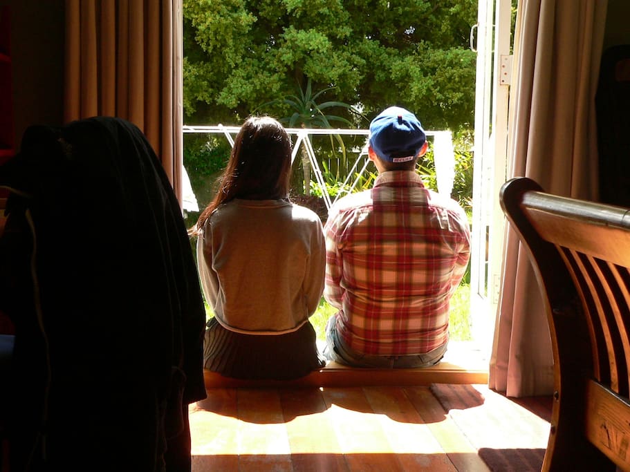 There's a little deck where you can dry clothes or sit and enjoy the garden... or both.