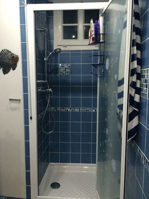 une douche où l'on a largement la place de bouger.