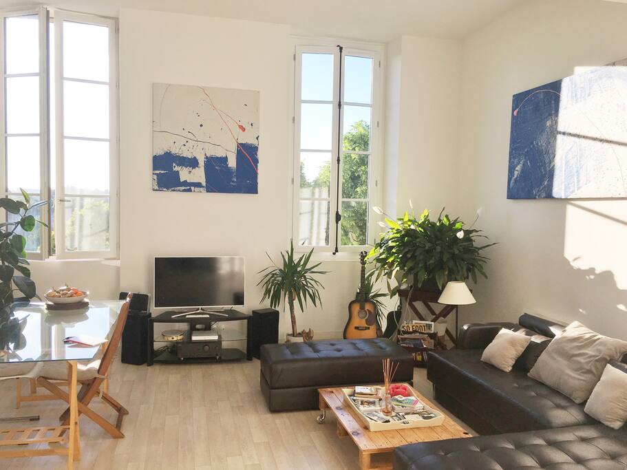 The living room gets extremely bright when the sun turns west around noon☀️