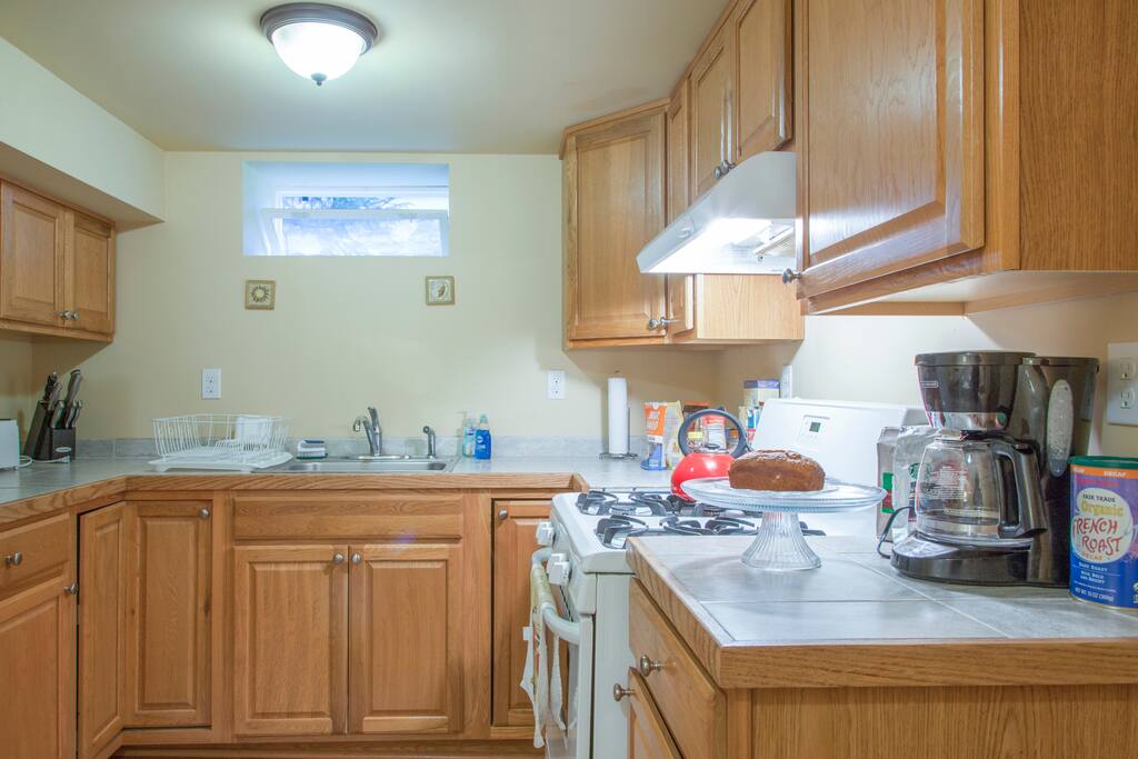 Full kitchen completely equipped for cooking.