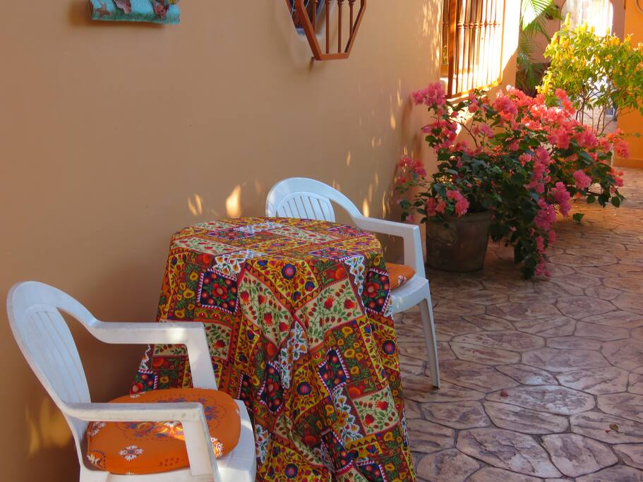 Outdoor seating to enjoy coffee or read a book.