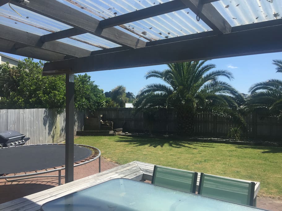 Backyard with Trampoline, Outdoor dining and BBQ