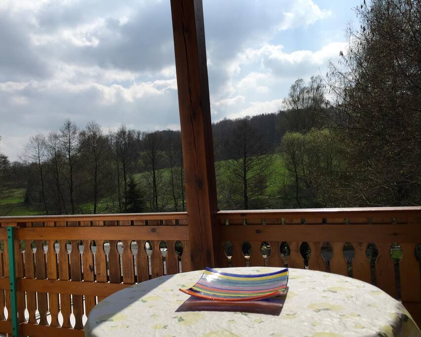 Blick vom Balkon ins Grüne