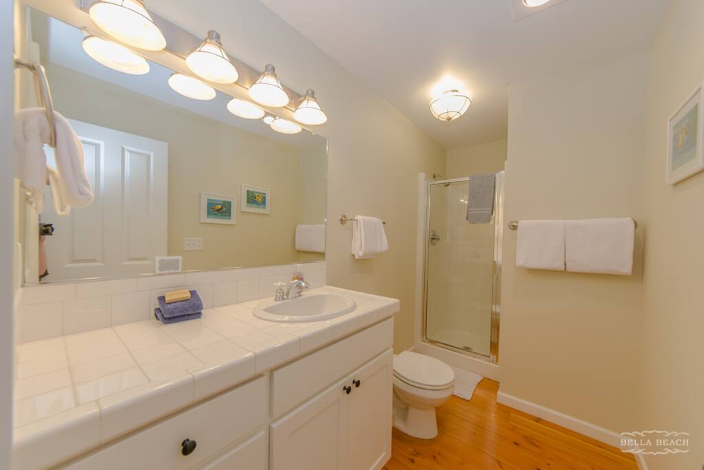 Guest bedroom on third floor with walk-in shower
