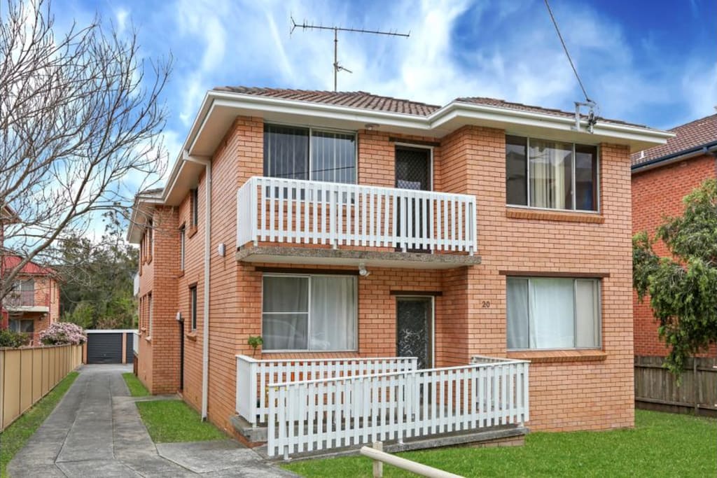 Bottom front apartment with private balcony.