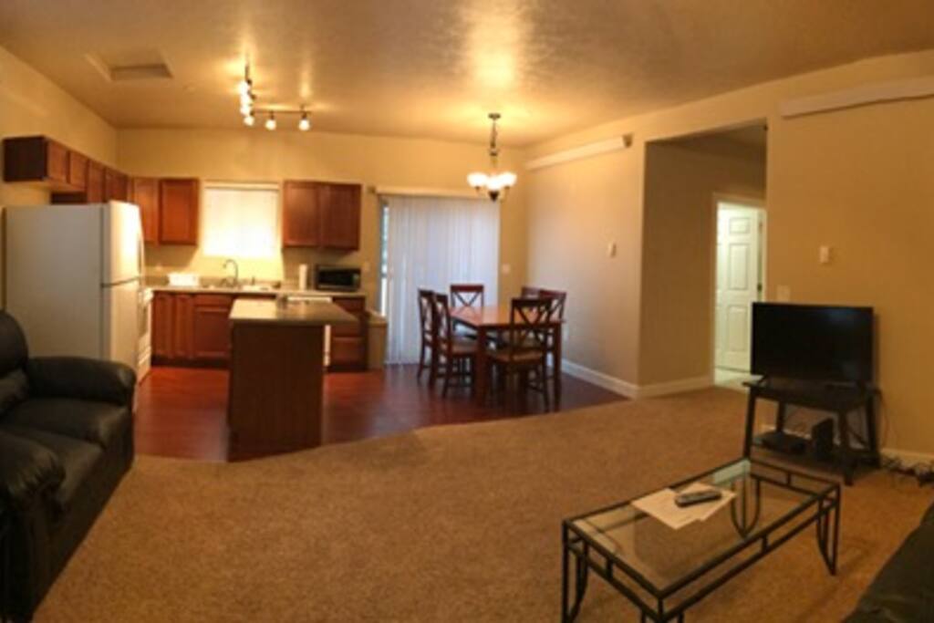 Living, Kitchen & Dining from the front door.