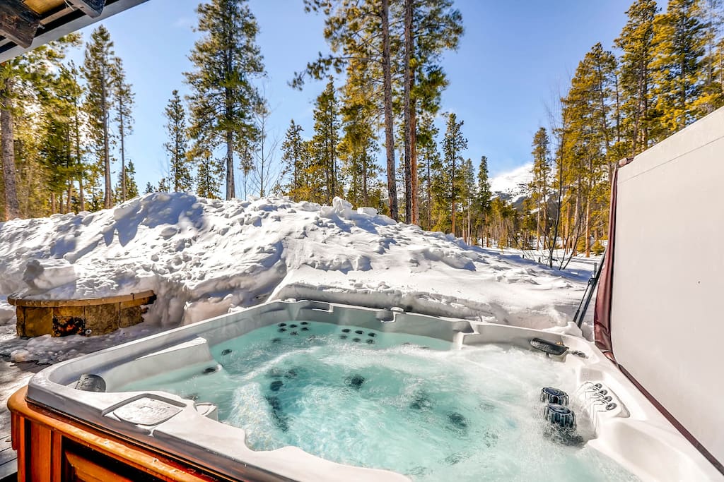 Take a soothing soak in the private spa after a day on the slopes.