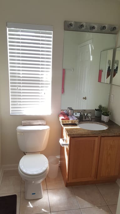 Suite Master Bathroom with Bath fresh towels, soap, shampoo, conditioner, hair dryer , toothpaste, Blowdryer
view A