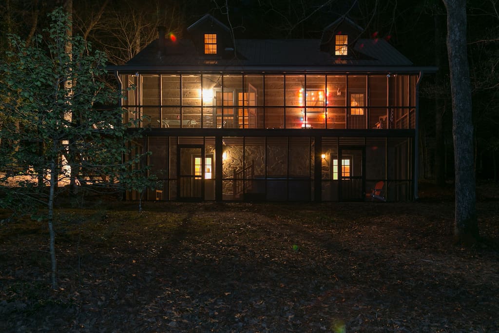 Rear of cabin at night