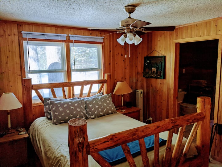 Handsome log bed in the master bedroom. And a heated mattress pad for winter!