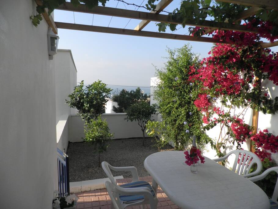 Patio garden with sea view available to you.
