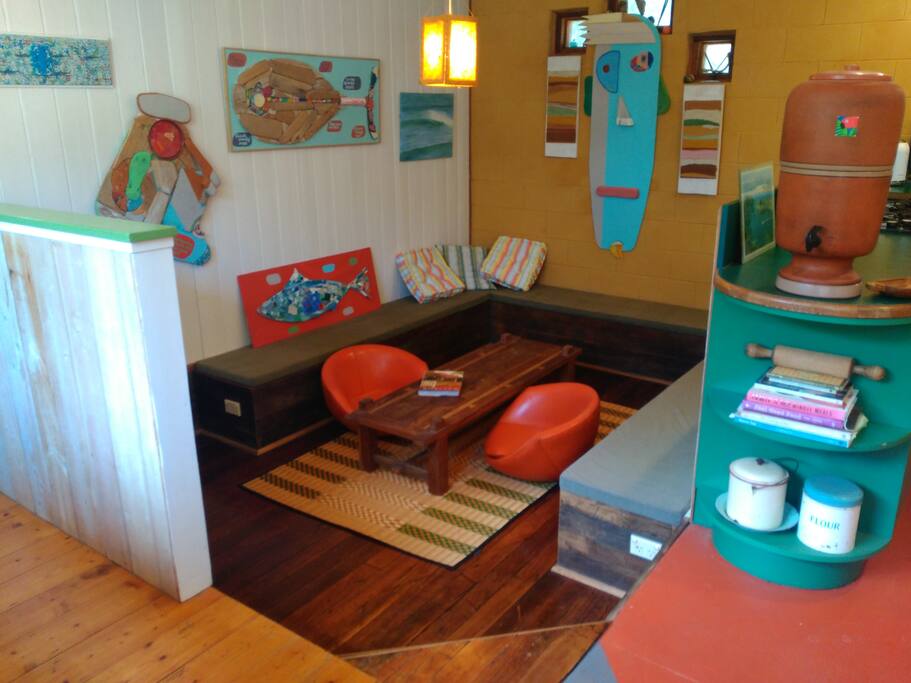 Sunken area showing owner's artworks