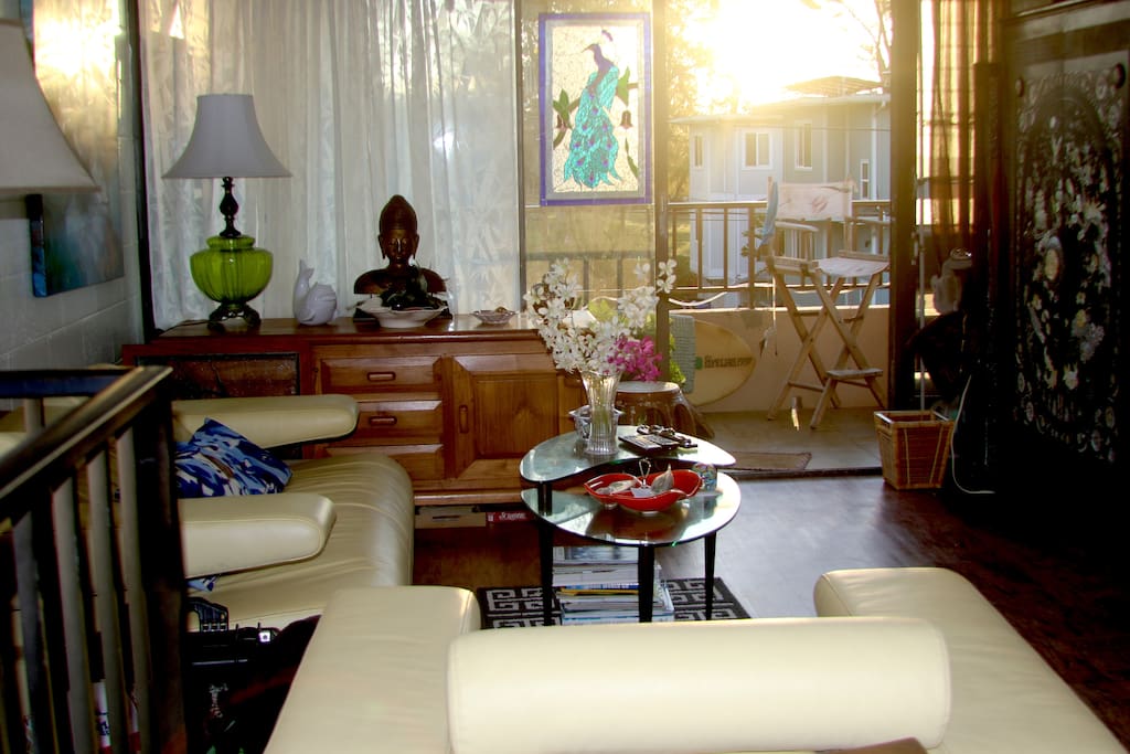 The Livingroom and porch. A small townhouse but comfortable with great mountain views!
