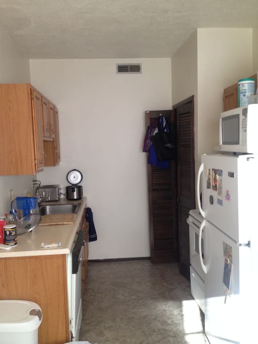 The fully equipped kitchen when viewed from the dining table area.