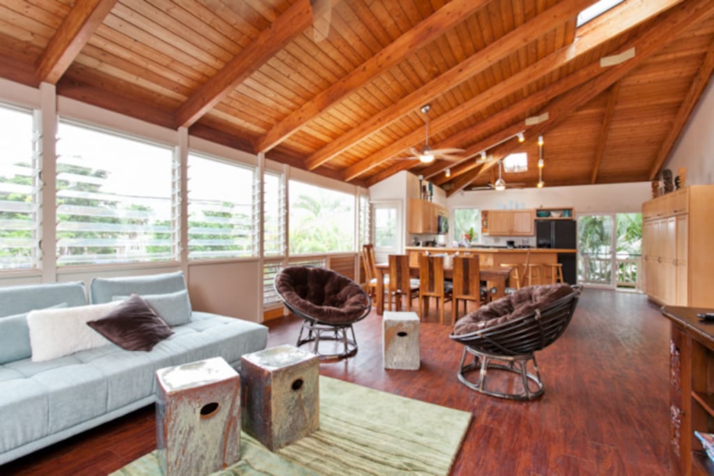 Second Floor- main area has an open floor plan for the living room, dining room and kitchen. You feel like you are in the tree tops!