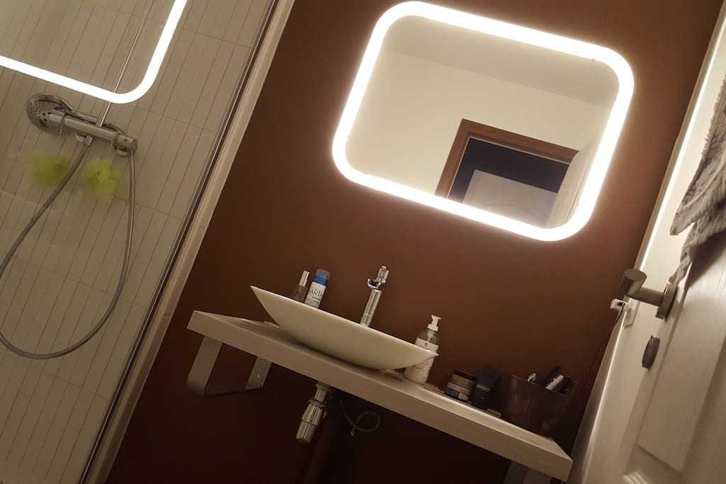 Plan de toilette avec vasque & miroir à LED.