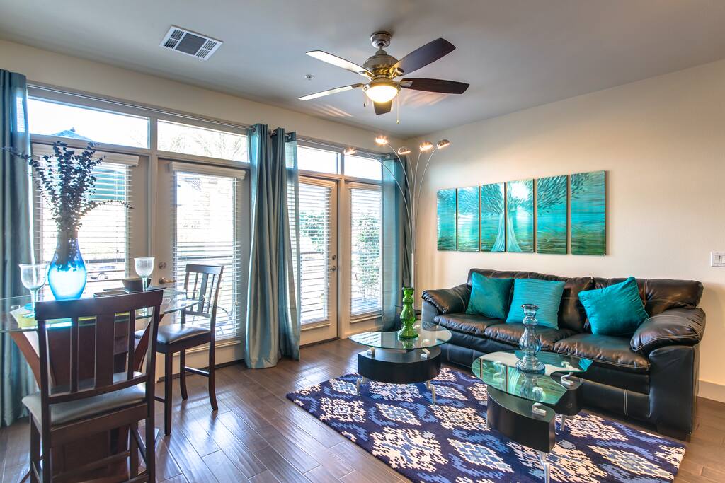 This is the open plan, spacious Living room with gorgeous wood plank flooring