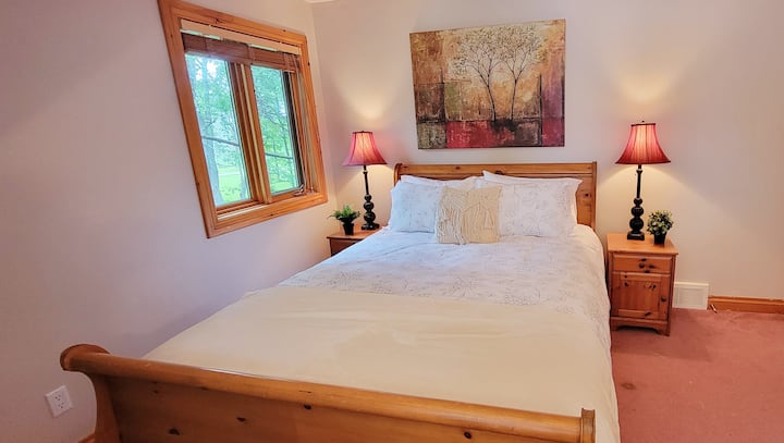 Third bedroom with queen bed and a double bed and ceiling fan 