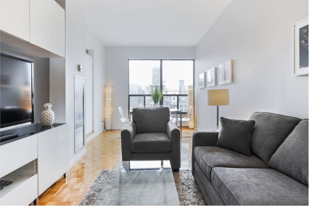 Comfortable Living room with Queen Pull out Sofa!