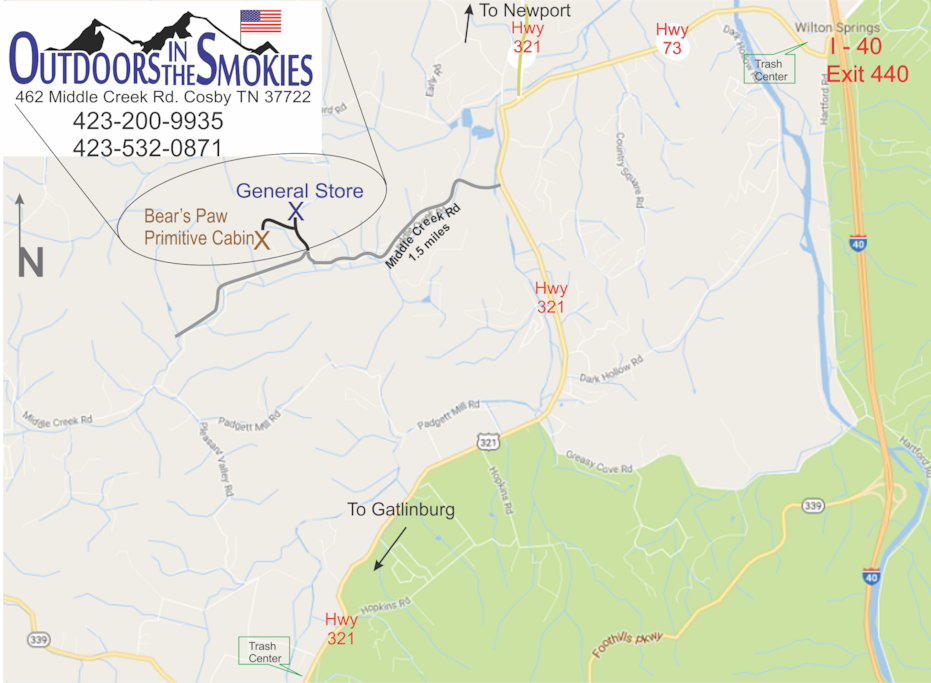 Find a more detailed map along with written directions by searching Outdoors in the Smokies!