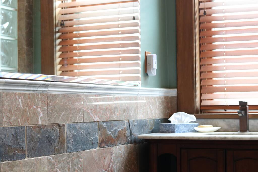 Our bathrooms are tiled sympathetically.