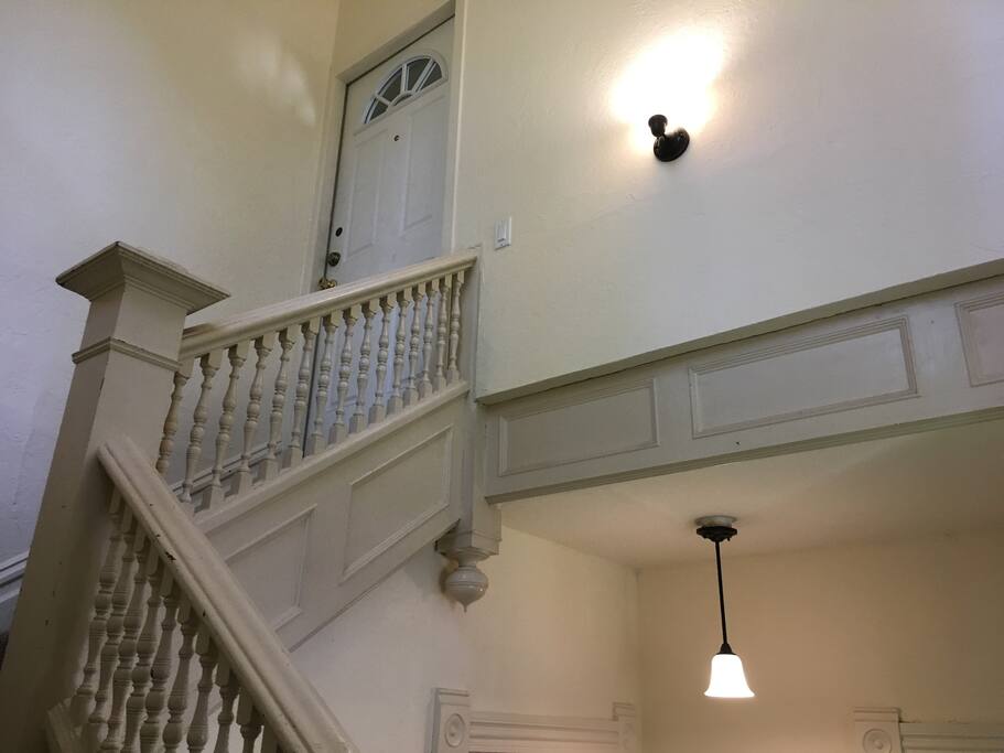 Entrance to flat at the top of the stairs.
