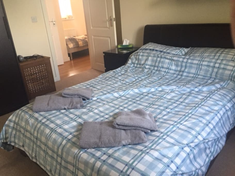 large double bed with new bed linen