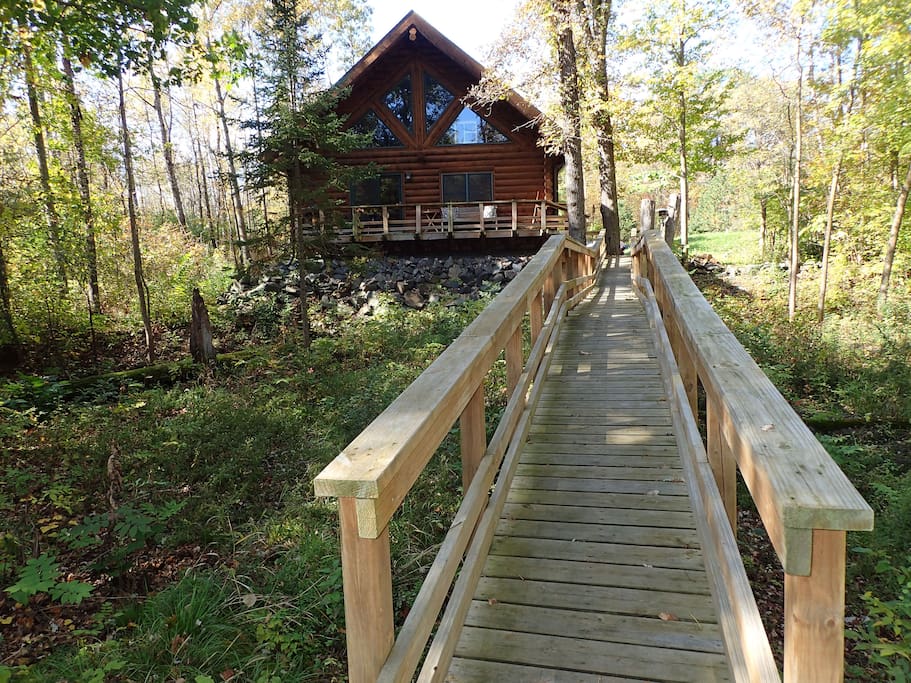 Boardwalk bridge to river