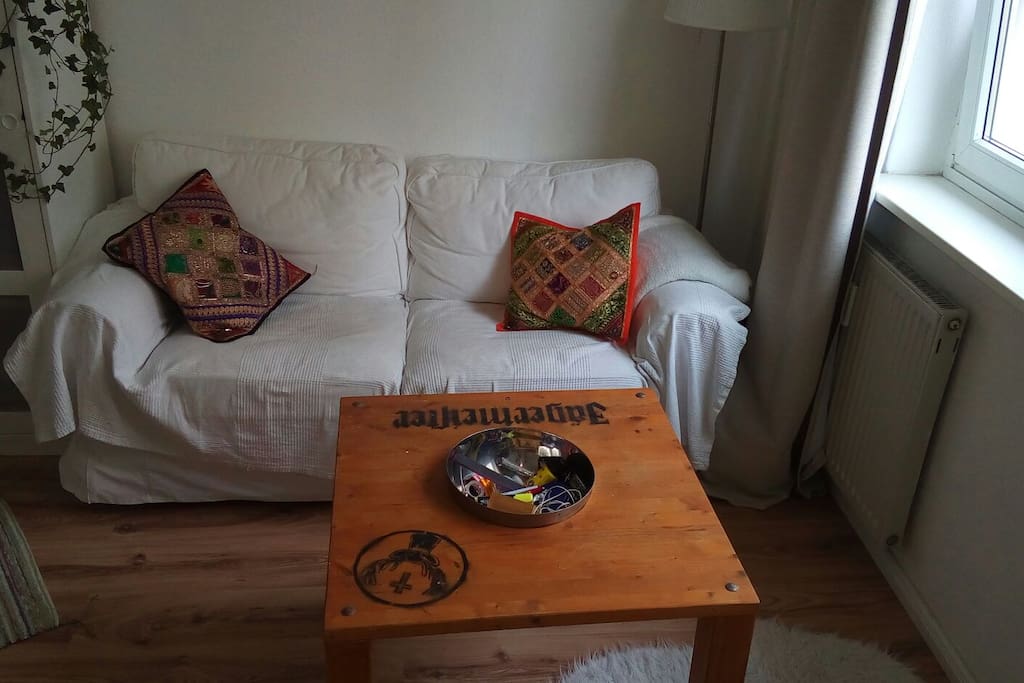 The couch in the bedroom