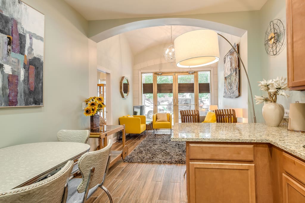 View from kitchen into living room and entrance