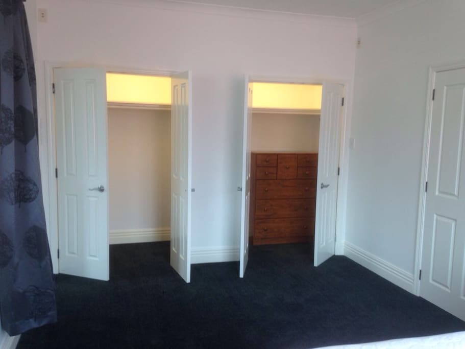 Double closet space with chest drawers