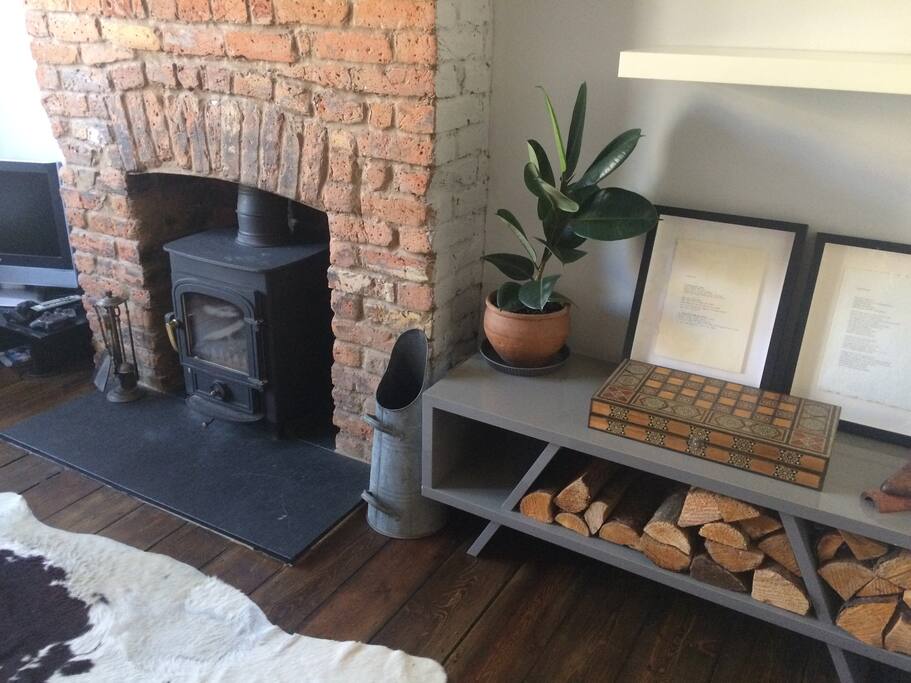Log burning wood stove - keeps the house nice and warm no matter how cold it is outside