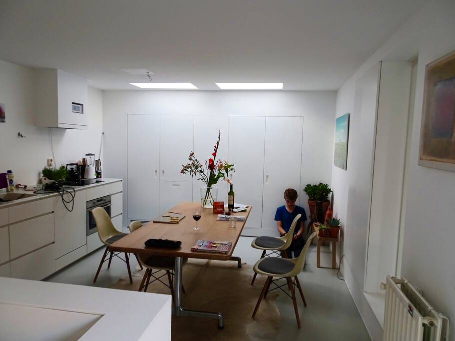 and a open kitchen on the other side