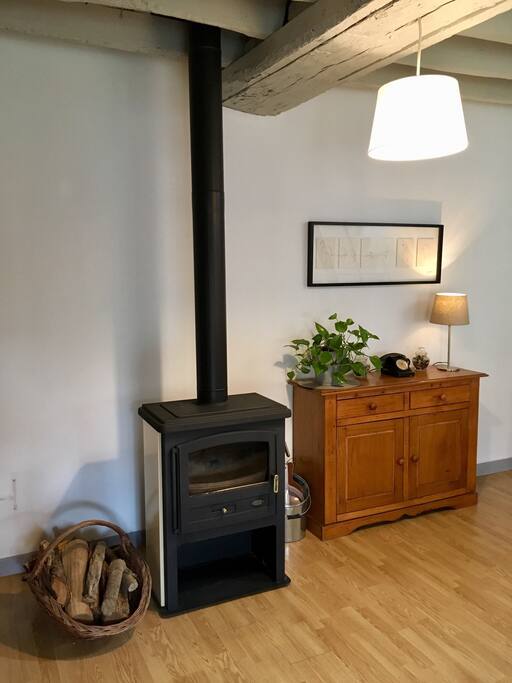 Poêle à bois situé dans le salon / salle à manger