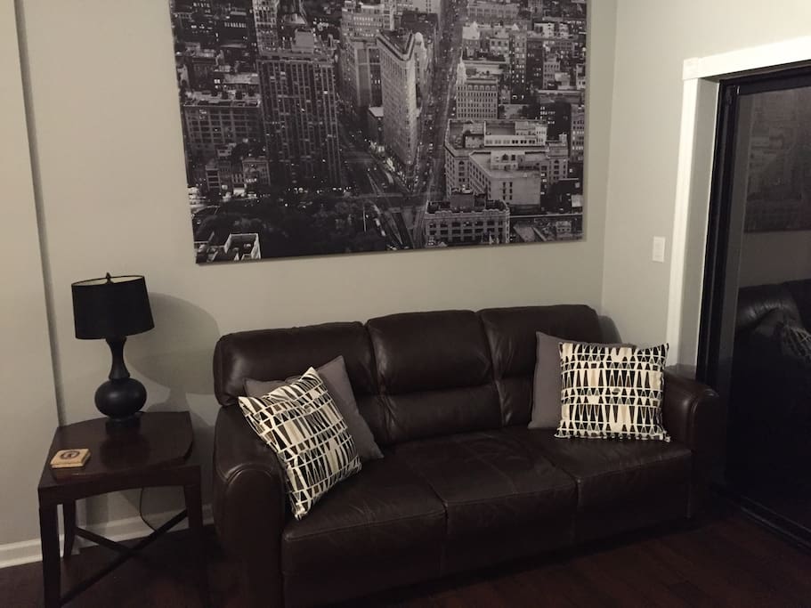 Leather sofa in comfortable living room